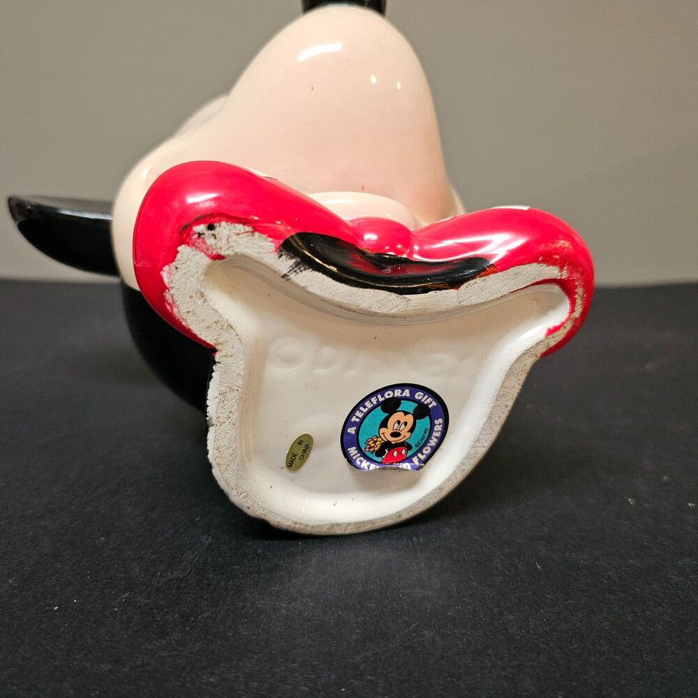 Mickey Mouse Head Ceramic Vase Heart Bow Tie Planter Teleflora Disney Vtg - Picture 6 of 7